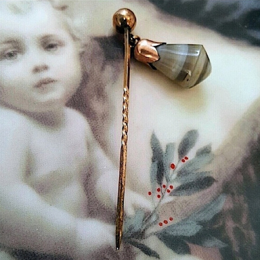 1800'S 10K ROSE GOLD AGATE SCARF PIN
